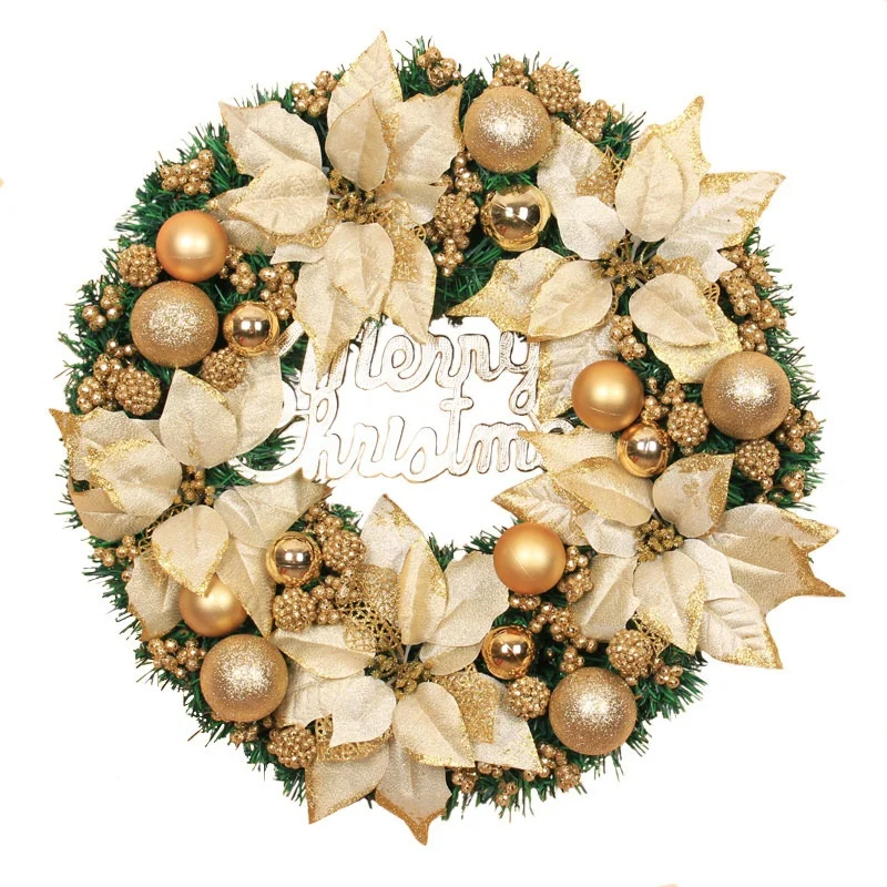 

1 PCS Decorative Christmas Wreath Front Door Hanging Christmas Wreath Golden Wreath Hotel Mall Home Decoration (40Cm)