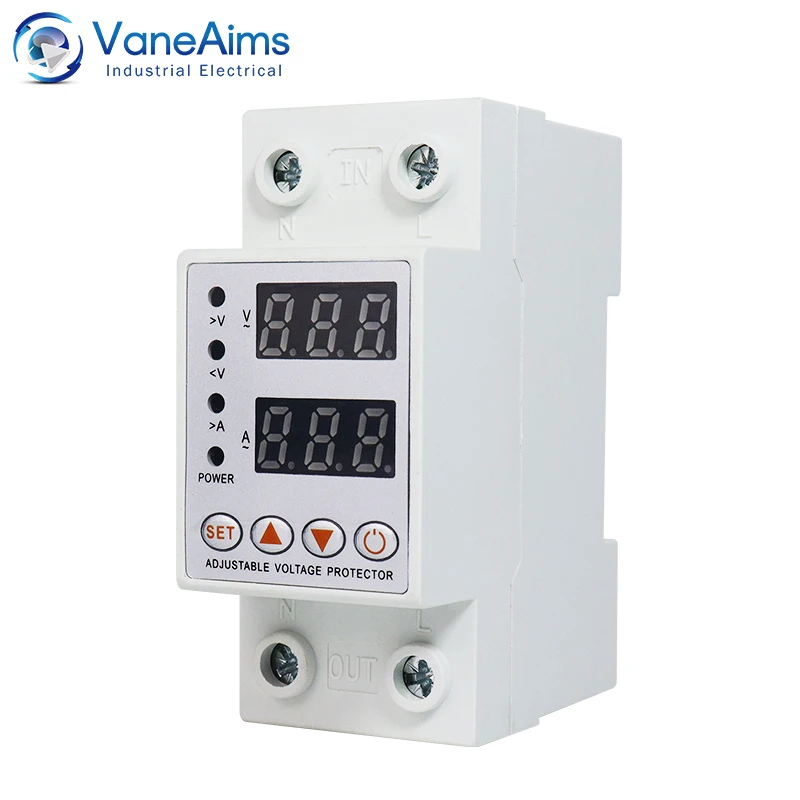 

Dual Display 40A 63A AC 220V Din Rail Adjustable digital Over Under Voltage Relay Surge Protector Limit Over Current Protection