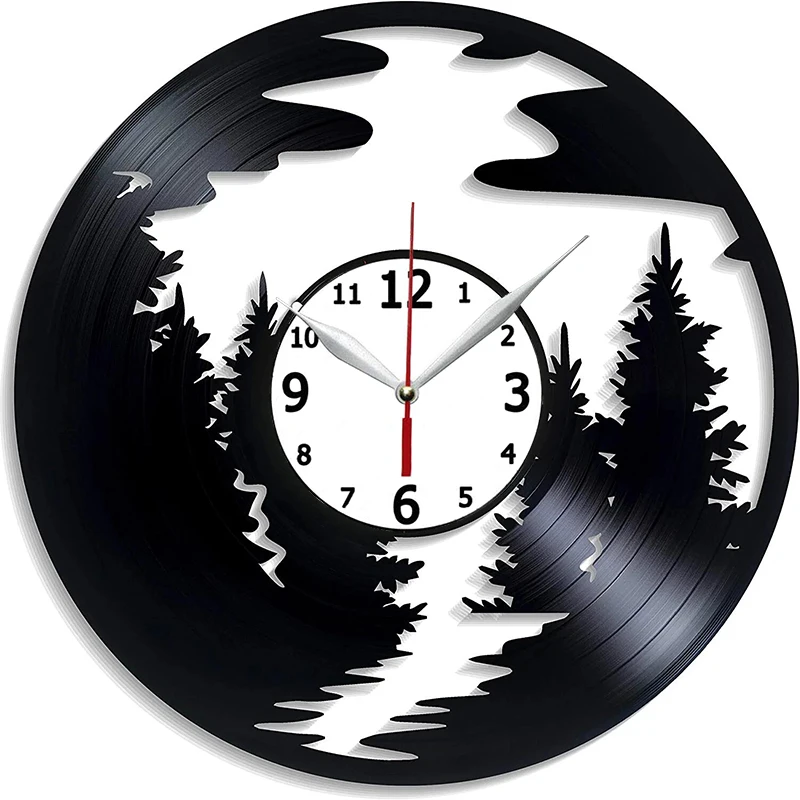 

Настенные часы с изображением леса, шотландской ели, винтажные настенные часы в стиле ретро с виниловой пластиной, большие настенные часы с ...