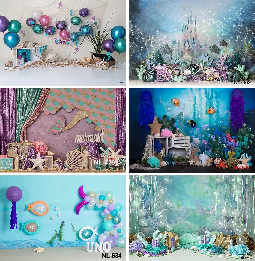 

Photography Background Mermaid Under The Sea Underwater Castle Girl 1st Birthday Cake Smash Decor Backdrop Photo Studio