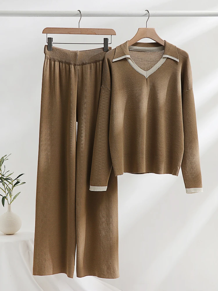

Two Piece Sets Womens Outifits Knitted Pullover Wide Leg Pants Loose Pant Sets New In Matching Sets Clothes for Women Streetwear
