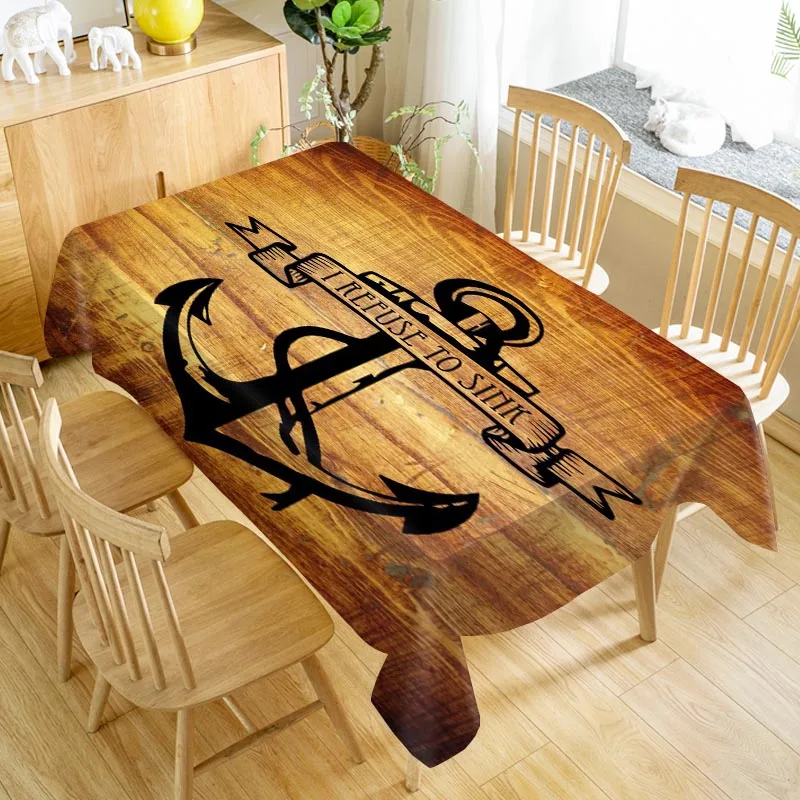 

Classic Wood and Anchor Table Cloth Oxford Print Waterproof Oilproof Home Rectangular Party Table Cover 100X140cm/140X250cm