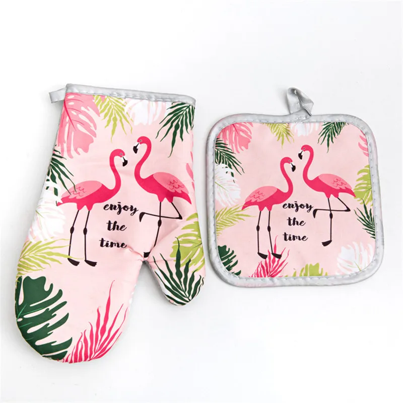 

2Pcs Thicken Polyester Flamingo Printed Microwave Oven Glove Insulation Pad Mat Kitchen Baking Tools