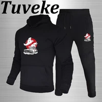tuveke mens fashion autumn and winter ghostbusters logo film print drawstring trend hooded sports classic solid color suit