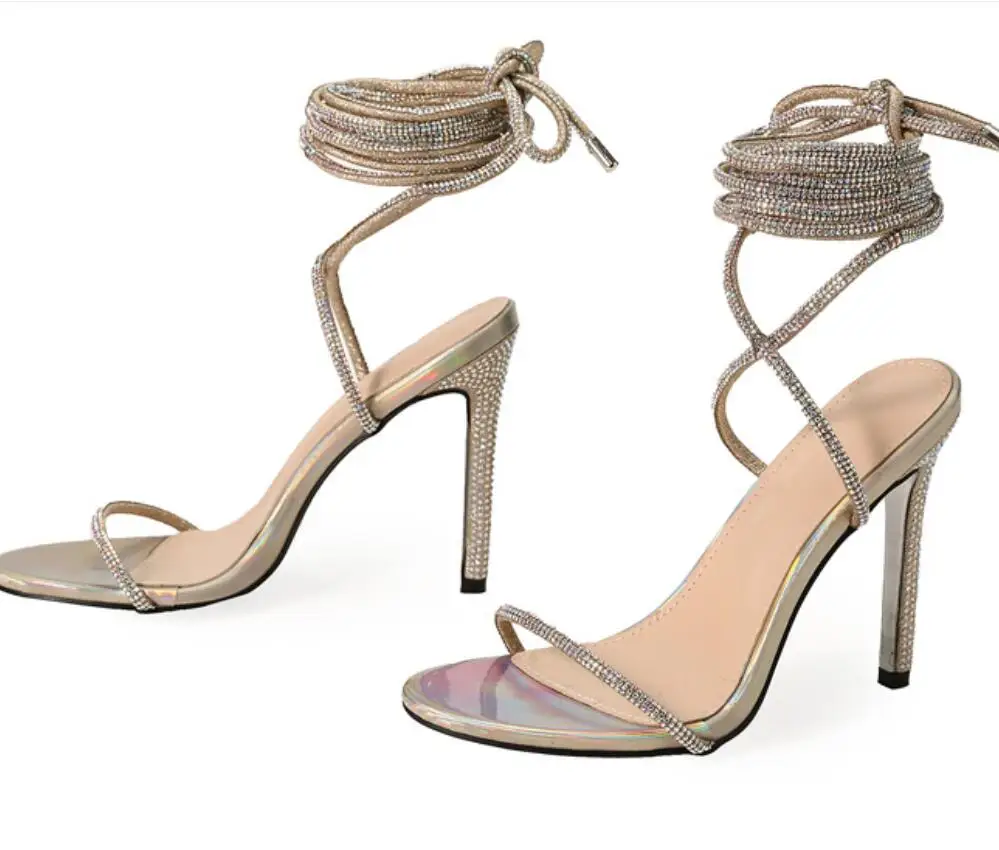 Fashion Gold High Heel Sandals Summer Women Fine heel Solid Color binding Fish Mouth Slippers Party Casual Shoes Sandals Large