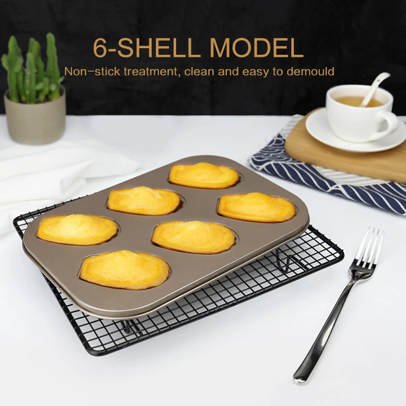 Carbon Steel 6-hole Madeleine Banana/Shell Cake Mold Baking Mould Pan Non-stick Gold Bakeware Kitchen Tools Accessories