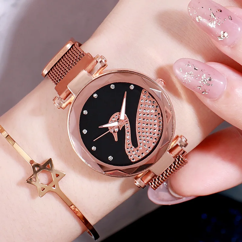 Little Swan Pattern Advanced Women Fashion Versatile Simple Diamond Magnet Buckle Mesh  Strap Quartz Watch Gift Essential