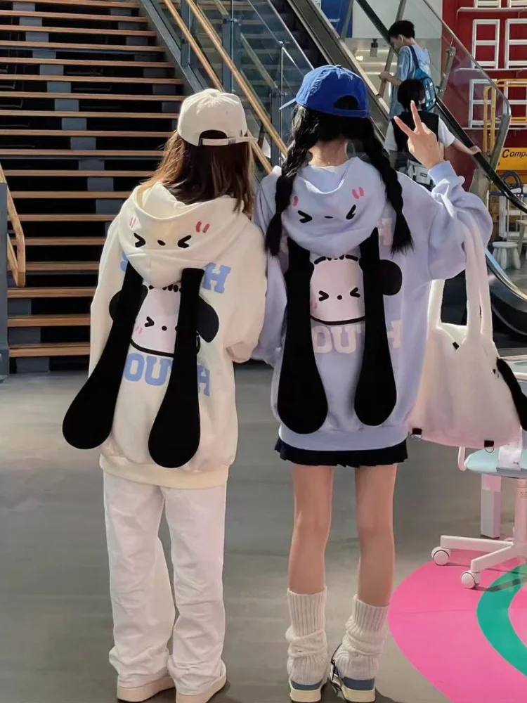 QWEEK Y2k кокетка Kawaii милые Мультяшные принты на молнии толстовки для женщин
