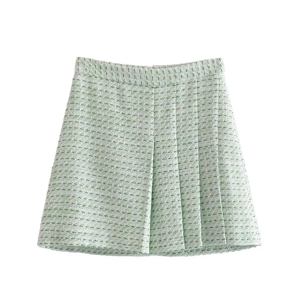 

PB & ZA 2022 Spring/Summer New women's clothing fashion temperament close-fitting pleated plaid texture all-match skirt