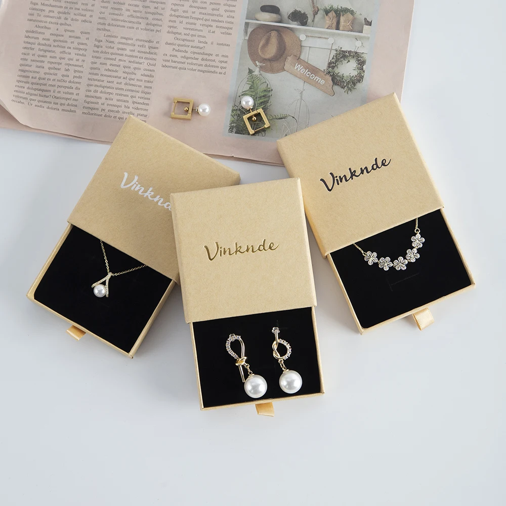 50pcs Bulk Luxury Drawer Gift Paper Cardboard Custom Logo Printed Bracelet Earring Necklace Ring Packaging Organizer Jewelry Box