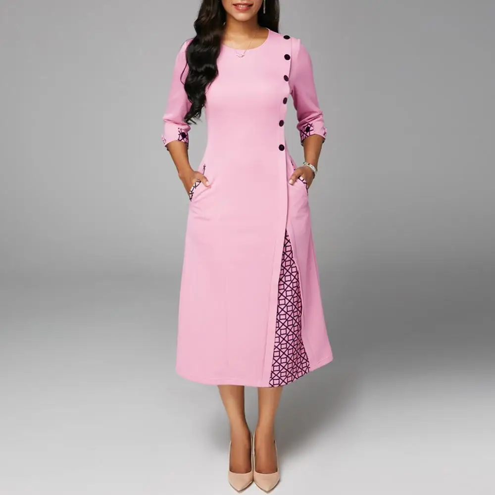 

Лидер продаж, Осеннее женское платье средней длины с рукавом 3/4