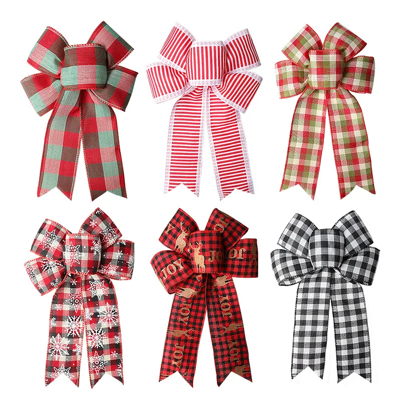 

Christmas Bowknot Holiday Pendant Decorative Polyster Ribbon Gift Plaid Imitation Hemp Ribbon