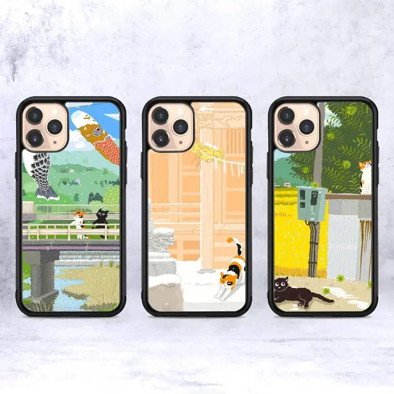

Yinuoda Cartoon Animal Cat Scenery Phone Case Silicone PC+TPU Case for iPhone 11 12 13 Pro Max 8 7 6 Plus X SE XR Hard Fundas