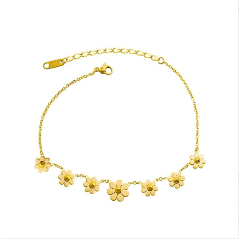 Браслеты на ногу женские из титановой стали позолоченные круглые ювелирные