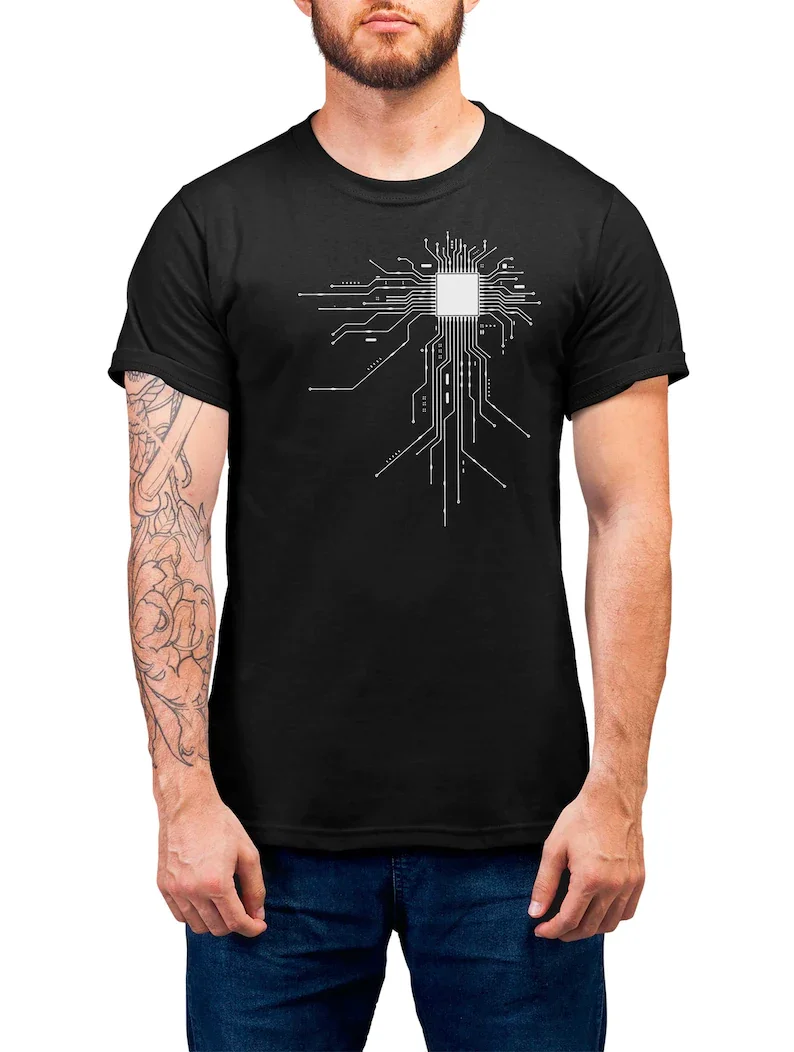 

ЦПУ Мужская футболка компьютер сердце забавная крутая рубашка Классическая альтернатива высокого качества футболка большого размера o обр...