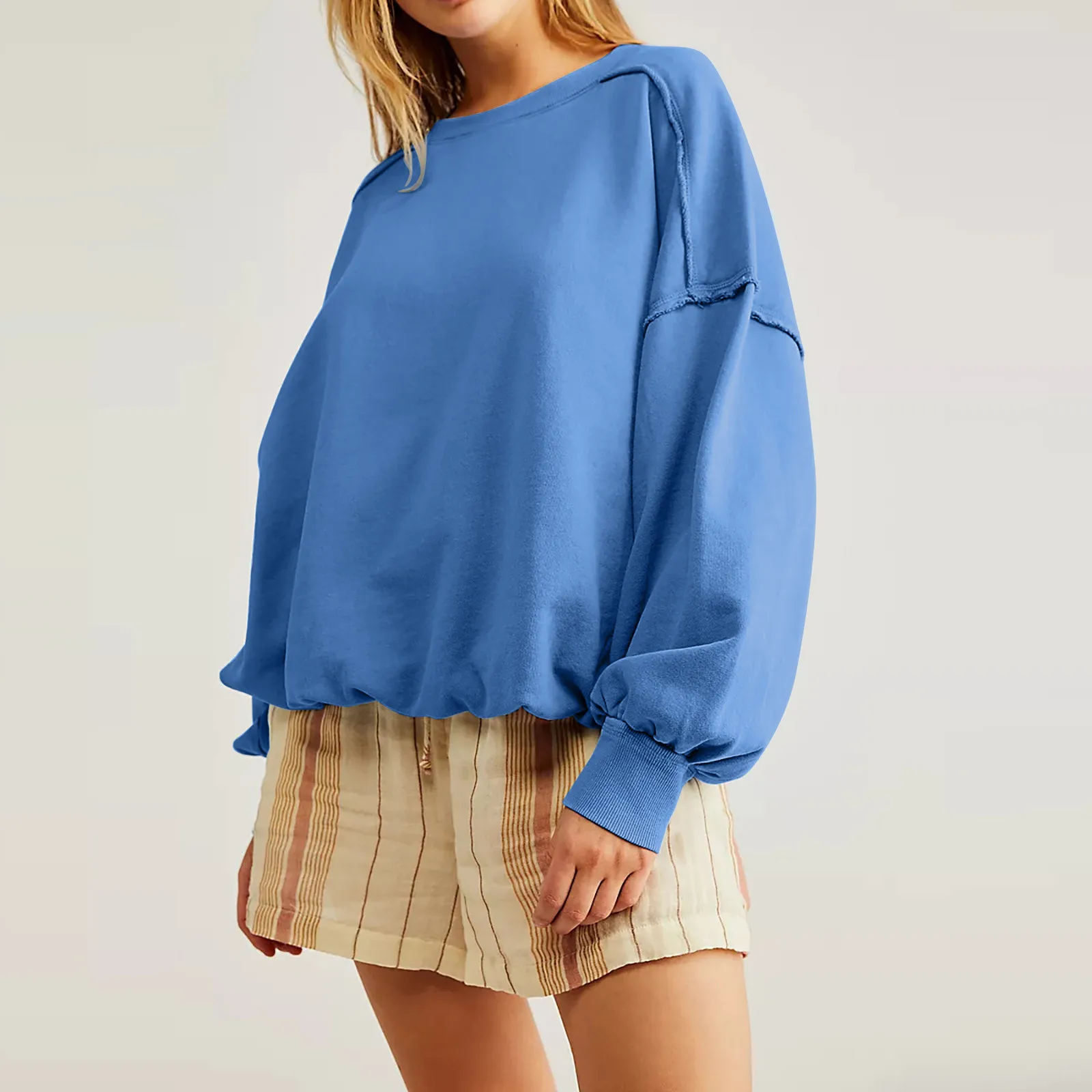 

Women'S Loose Sweatshirt Solid Color Pullover Long-Sleeve Round Neck Sweatshirt Hoodless Hoodie Casual Top For Ladies Autumn