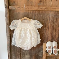 2022 summer new baby girl white lace flower cotton princess bodysuit infant girl short sleeve jumpsuit toddler party clothes