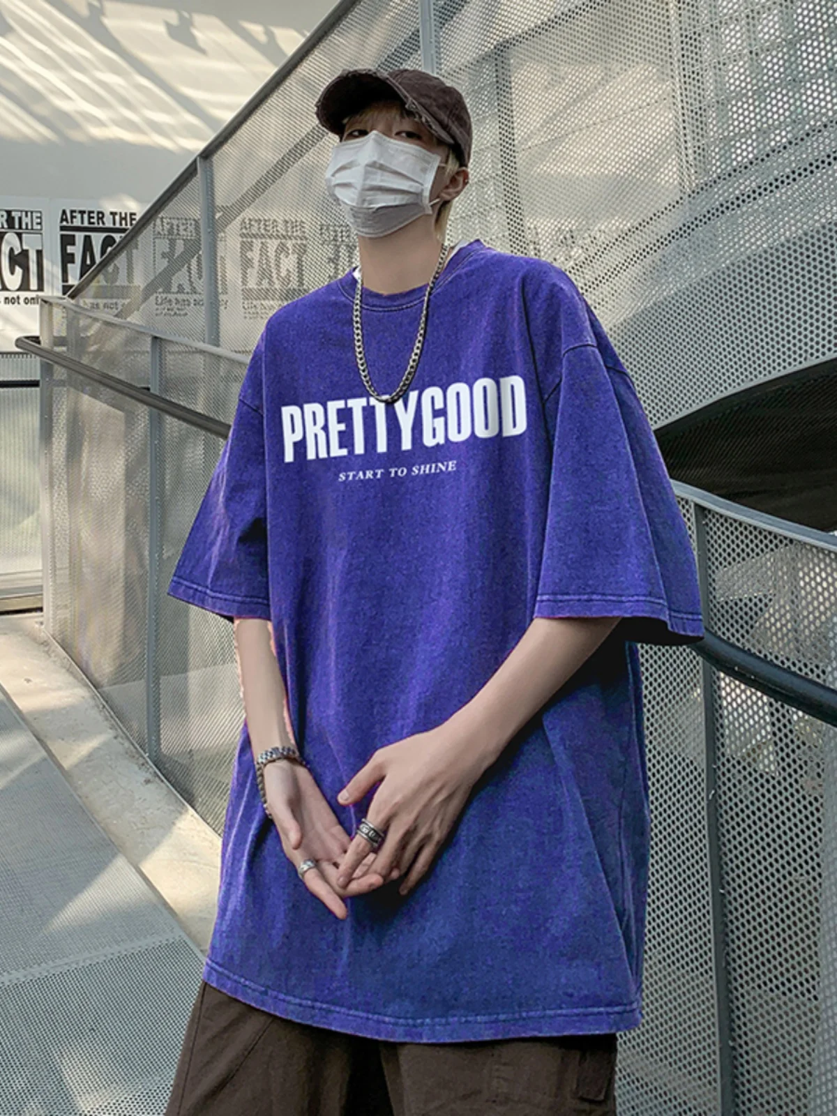 Short sleeve Men's American vintage Loose Heavy Cotton Couple look T-shirt Summer Fashion Brand Trendy Print Half Sleeve