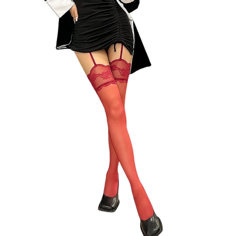 

Полупрозрачные чулки до бедра 449B, полуоблегающие чулки до колена, цельнокроеные кружевные полуоблегающие чулки для женщин