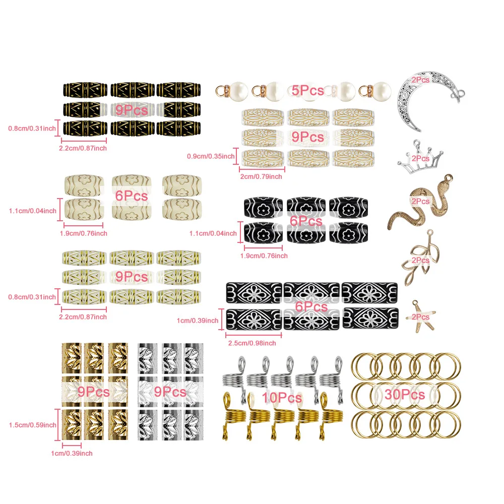 118 шт. бусины для дредов страшные замки манжеты волос бороды бриллиантовые кольца