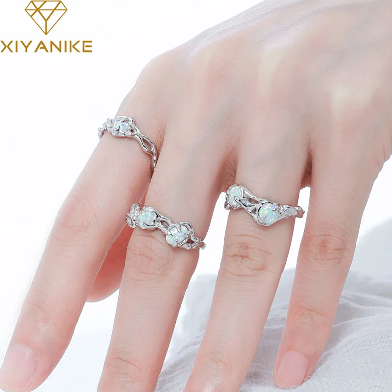 

XIYANIKE 2022 Vintage Opal Open Cuff Finger Rings for Women Girl New Korean Fashion Trendy Jewelry Gift Party кольцо женское