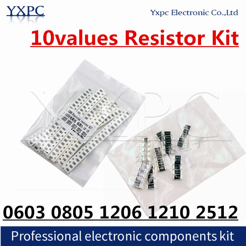 

10 значений 0603 0805 1206 1210 SMD резисторы, набор в ассортименте R001 R002 1R00 0R82 0R75 R68 R560 0R50 R47 R33 R22 R150 R100