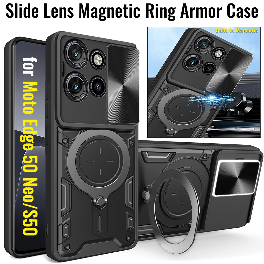 Чехол Slide Lens Armor Funda для Motorola Moto Edge 50 Neo 5G чехол S50 магнитное кольцо-подставка