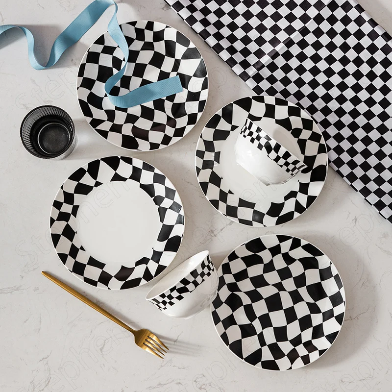 Креативная Шахматная решетчатая керамическая тарелка в скандинавском стиле