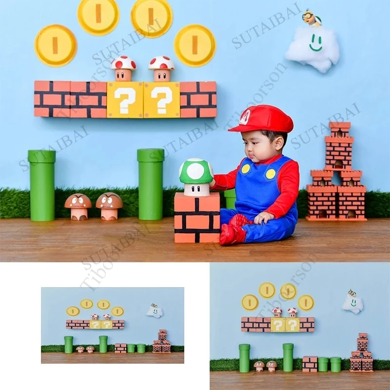 

Super Little Man Jump Game Baby Shower Children's Birthday Party Photography Backdrop Photocall Background Photo Studio Decor
