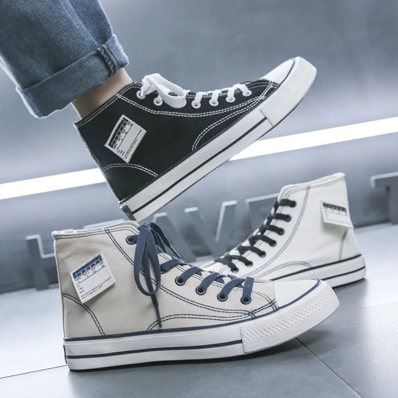 

2022 New high-Top Canvas Shoes For Male Students All-Match Korean Version Of Gaobang Tide Shoes Hong Kong Style Casual Shoes Men