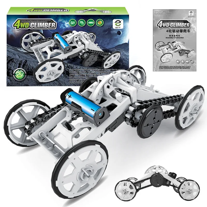 

DIY005 children's educational science and education STEM self-installed four-wheel drive electric climbing building block car to