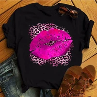casual top pink leopard print lips womens top new womens sexy lip pattern womens t shirt womens fashion top
