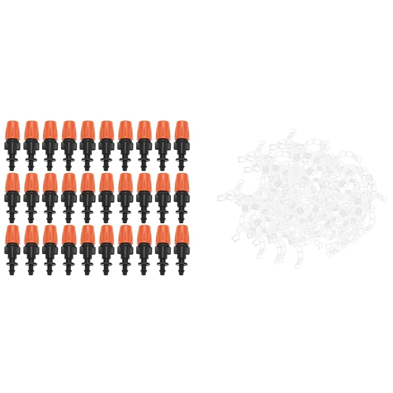 100Pcs Durable 25Mm Plastic Plant Support Clips & 50 Pcs Drip Irrigation Spray Nozzle, Water Spray Nozzle