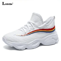 loekeah couple fashion casual shoes breathable mesh rnning sneakers lace up platform increased clunky sneaker outdoor sports