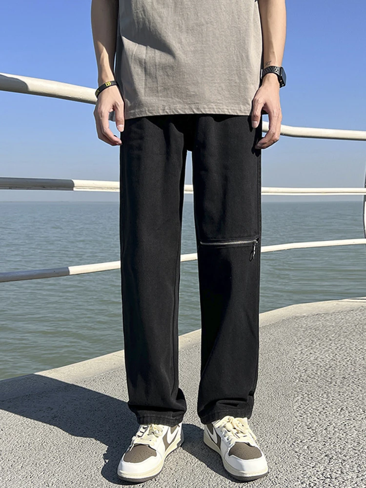 Men's Straight Jeans Man Loose Denim Trousers Streetwear Male High Street Hip Hop Patchwork Jeans Men Clothing JEANS