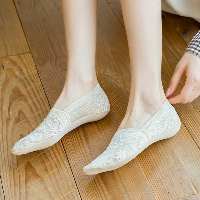 

Fashion Women Girl Summer Cotton Socks Lace Flower No Show Short Sock Antiskid Invisible Ankle Sox Boat Sock Antiskid Breathable