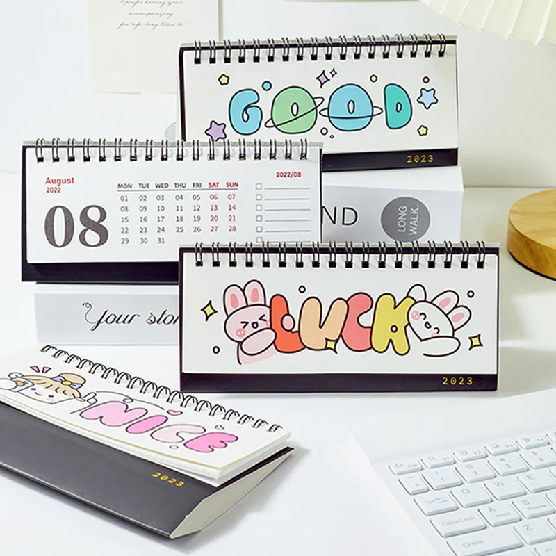 Милый настольный календарь, календарь для учетной записи, календарь с мультяшным рисунком, большой календарь для стола с позолотой, украшен...