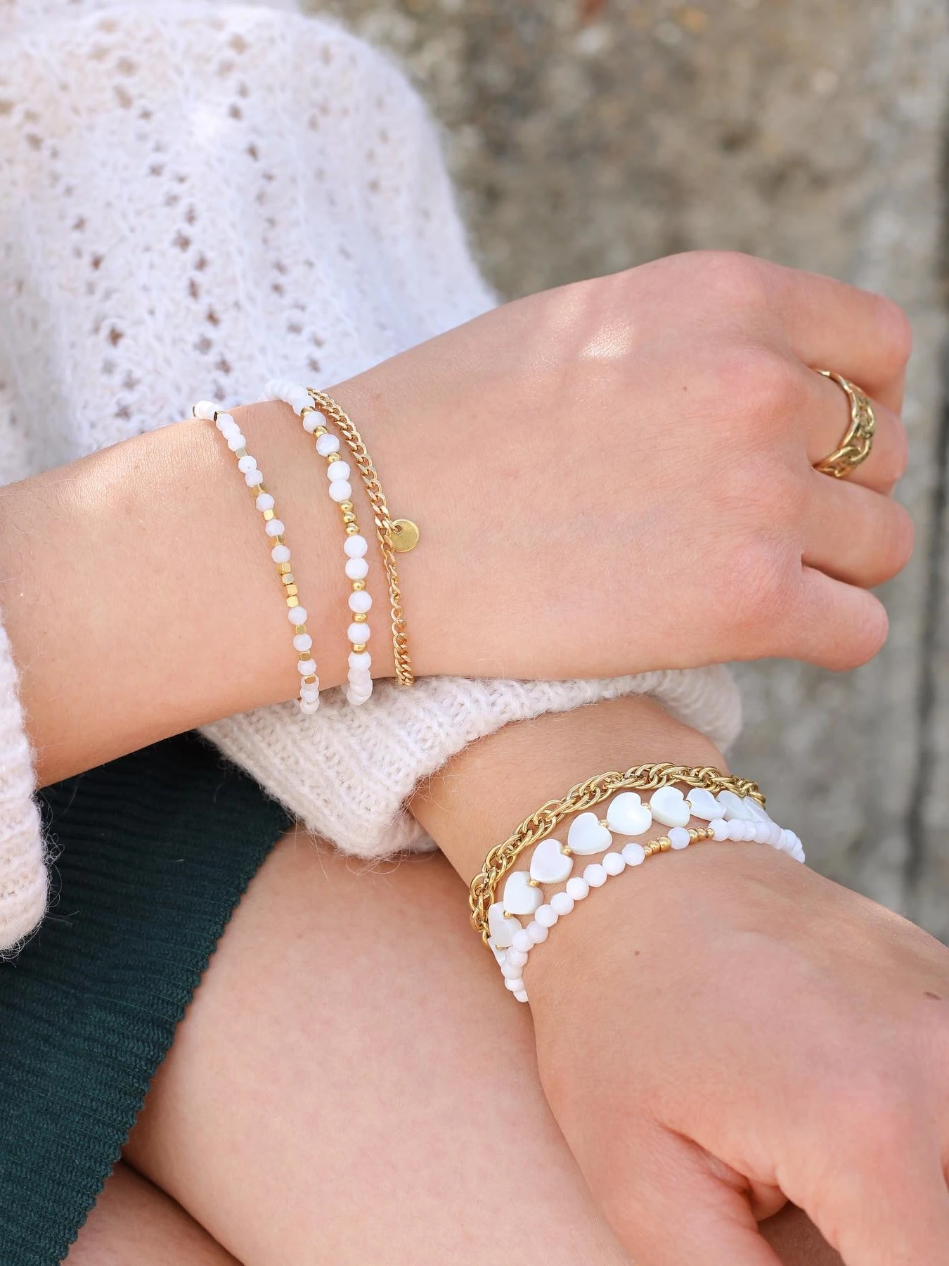 Женский браслет в стиле бохо Vlen Белый Регулируемый форме сердца из натуральной