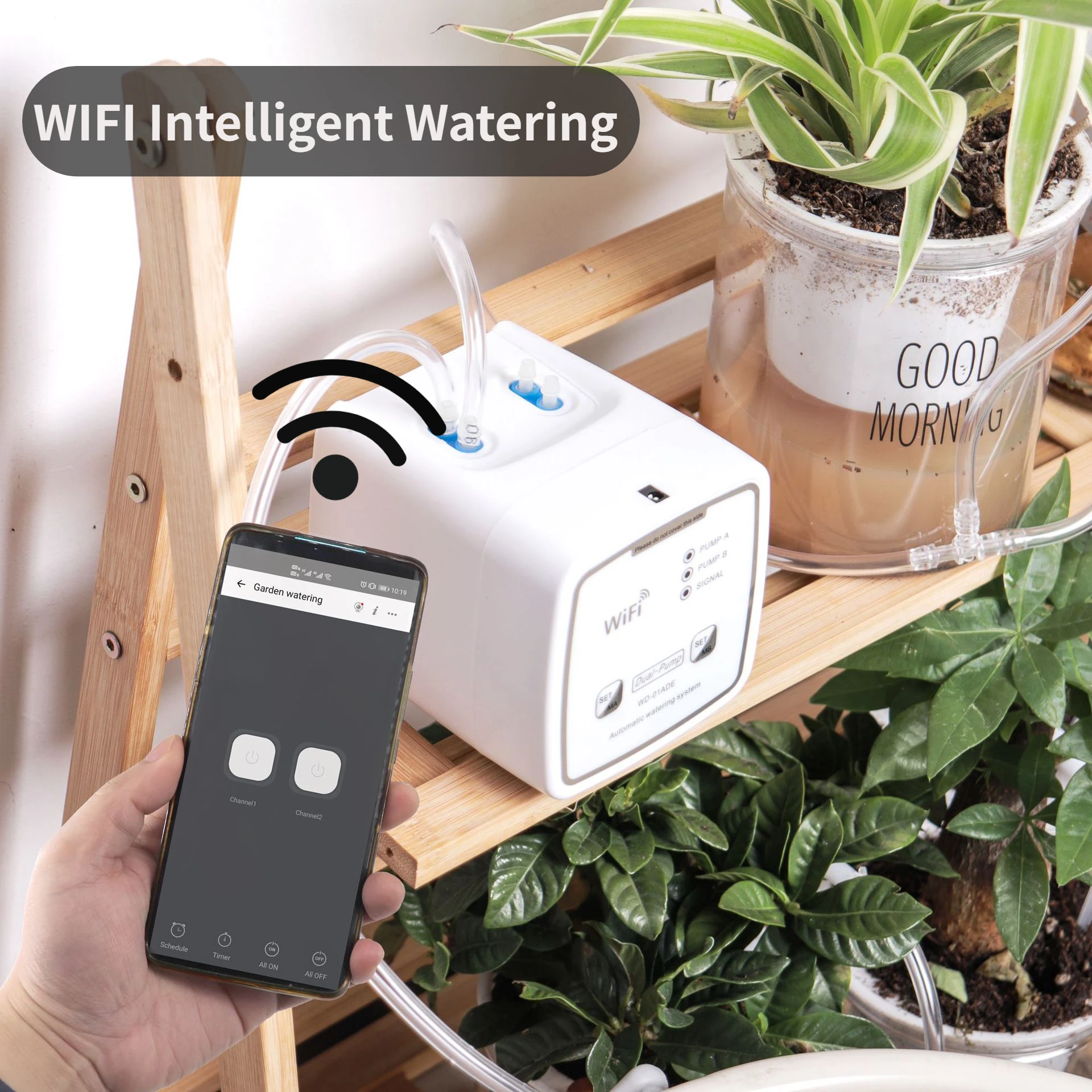 WIFI Intelligent Watering Device Double Pump Timed Automatic Drip Irrigation System Remote APPController for Garden Plant Flower