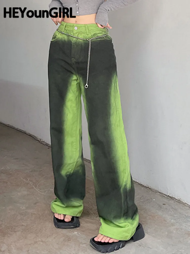 

HEYounGIRL Harajuku Women's Baggy Jeans High Waist Tie Dye Y2K Denim Wide Leg Pants Hip Hop Grunge Fashion Trousers Streetwear