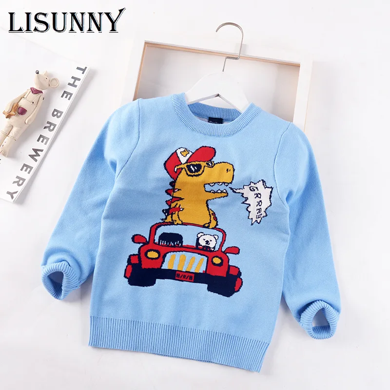 

2023 Autumn Winter New Baby Boys Sweater Jumper Cartoon Dinosaur Children Sweaters Toddler Pullover Fashion Kids Clothes 1-7y