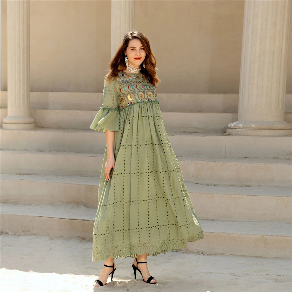 Abaya Dubai 2023 For Ramadan Muslim Fashion Women Elegant Cotton Ruffle Dress Turkish Islamic Clothing Loose Big Boubou Kaftans