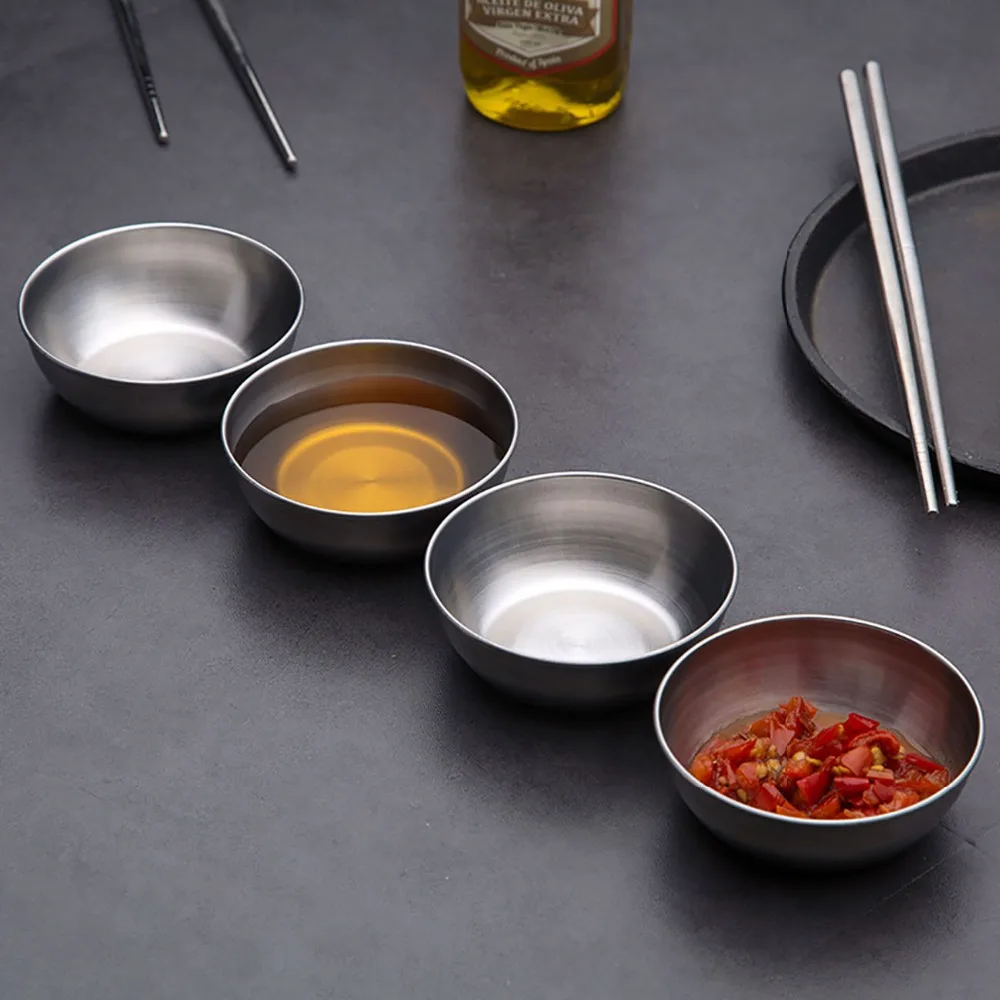 

1Pc Stainless Steel Seasoning Sauce Dish Small Dish Dip Bowl Dishes Kitchen Saucer Side Plates Butter Sushi Plate Vinegar Soy