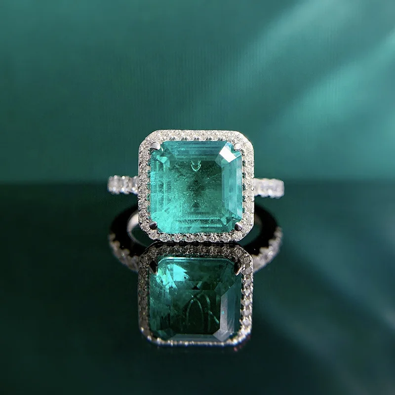 

ZOCA Luxury 925 Sterling Silver Crushed Ice Cut Paraiba Citrine High Carbon Diamonds Gemstone Ring Fine Jewelry Wholesale