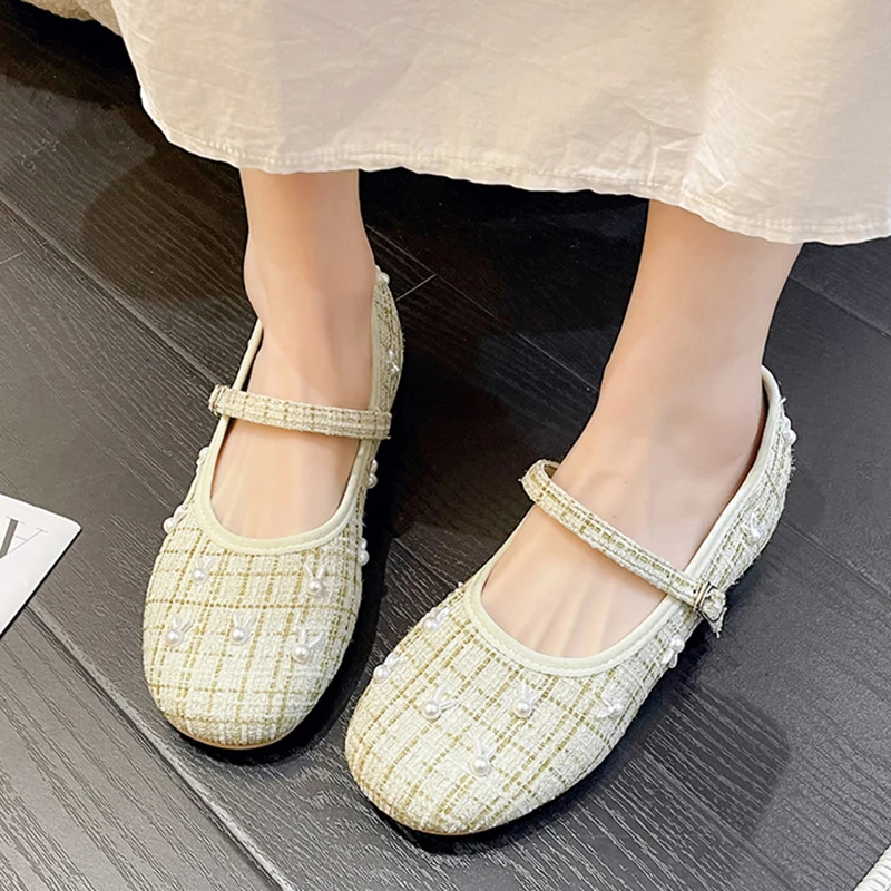 

Cute Rabbit Soft Sole Ballet Flats Women 2023 Summer Round Toe Low Heels Mary Jane Shoes Woman Buckle Strap Casual Flat Shoes