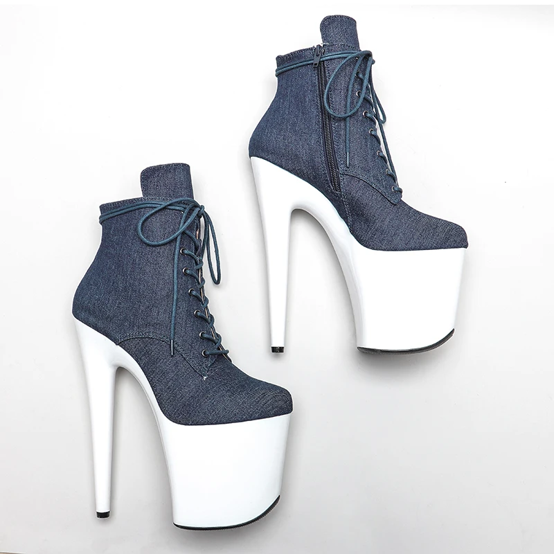 Leecabe  20CM/8inches denim material Pole dancing shoes High Heel platform Pole Dance boot