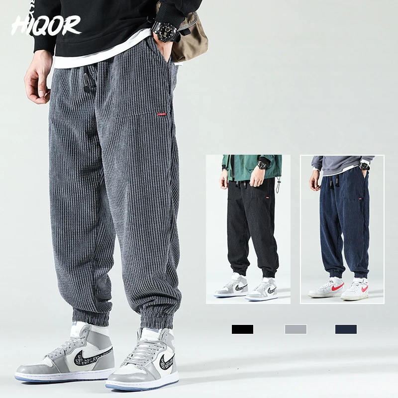 

HIQOR Man 2023 Autumn Winter Corduroy Sweatpants Men Baggy Joggers Fashion Streetwear Casual Fleece Harem Pants Plus Size 5XL