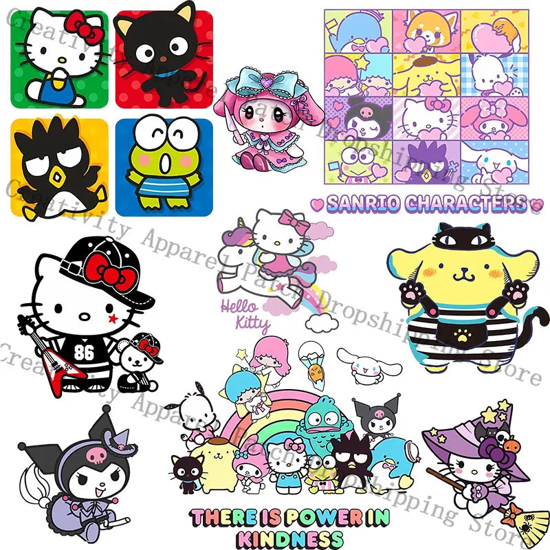 

Hello Kitty Sanrio My Melody Kuromi Iron-on Transfers for Clothing Patches DIY Heat Transfer Stickers T-Shirt Hoodies Clothes