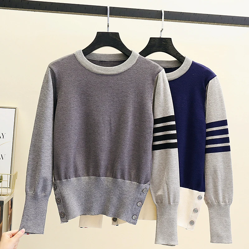 Женский винтажный свитер в полоску повседневный Классический пуловер оверсайз