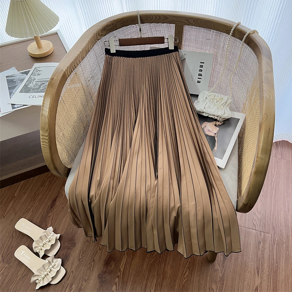 Женская плиссированная юбка цвета шампанского с высокой талией